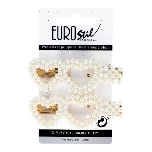 EUROSTIL – Pinça Dourada com Corações em Perolas 2un - 06936