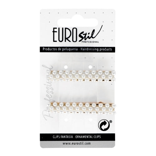 EUROSTIL – Pinça Retangular Dourada Larga com Perolas 2un - 06937