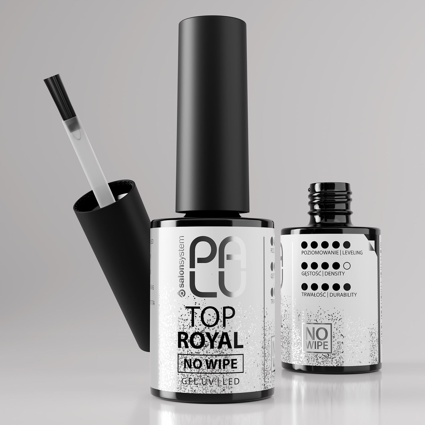 PALU – Top Coat Shine ROYAL Com Glitter Prata Sem Goma (No Wipe) 11ml