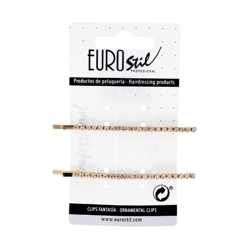EUROSTIL – Clip Dourado com Strass 2un - 06928