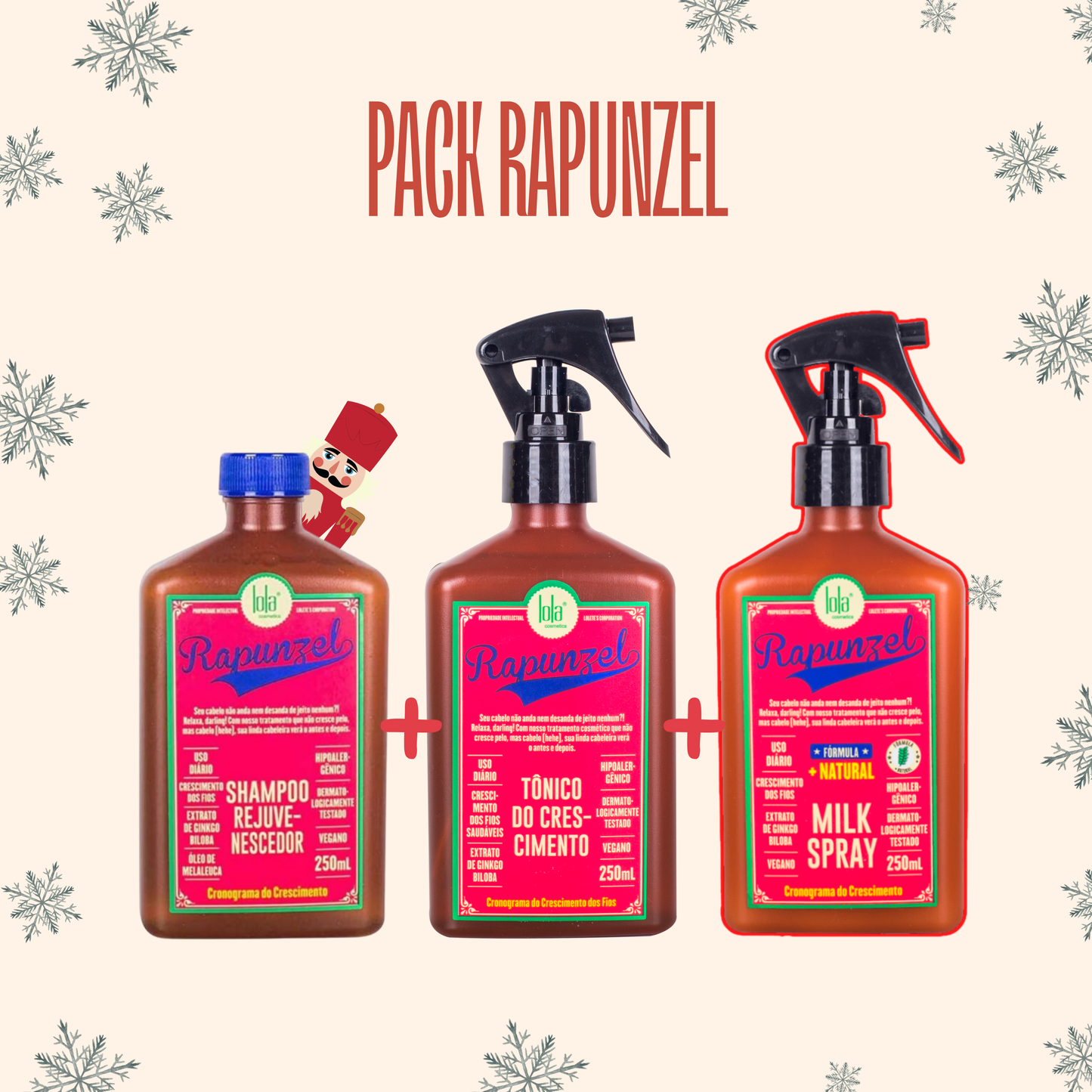 LOLA - Kit Rapunzel - Shampoo 250ml+ Tónico Crescimento 250ml + OFERTA Milk Spray 250ml