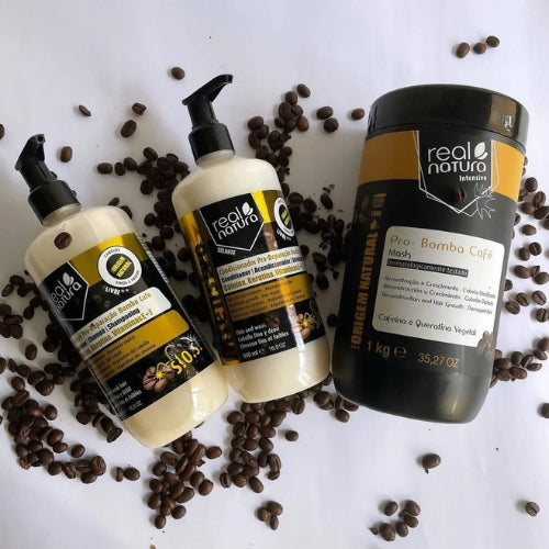 REAL NATURA - KIT Pro-Bomba Café Shampoo + Condicionador + Tónico