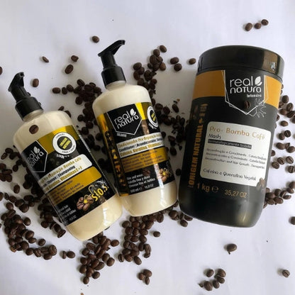 REAL NATURA - KIT Pro-Bomba Café Shampoo + Condicionador + Tónico
