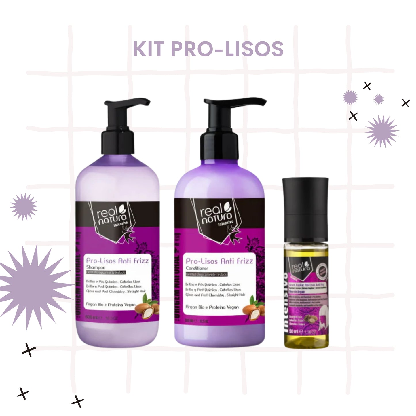 REAL NATURA - KIT Pro-Lisos Shampoo + Condicionador + Óleo