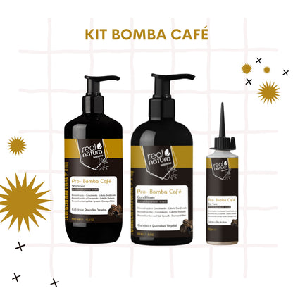 REAL NATURA - KIT Pro-Bomba Café Shampoo + Condicionador + Tónico