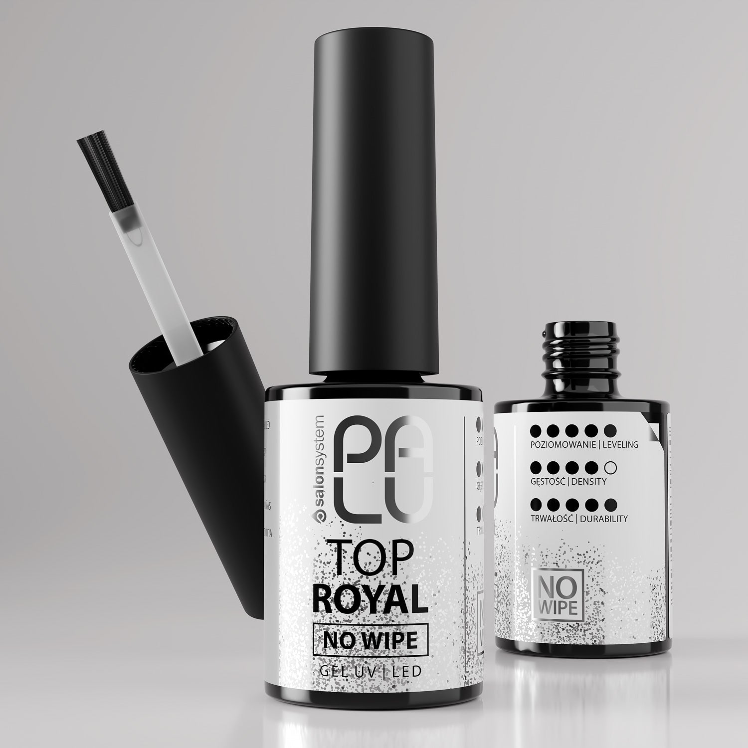 PALU – Top Coat Shine ROYAL Com Glitter Prata Sem Goma (No Wipe) 11ml