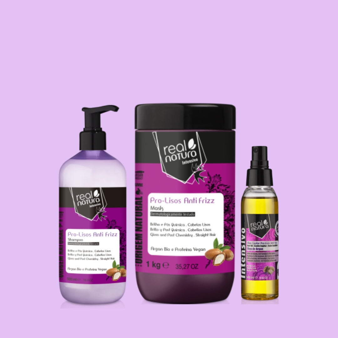 REAL NATURA - Kit Pro-Lisos Anti Frizz - Shampoo + Máscara + Óleo