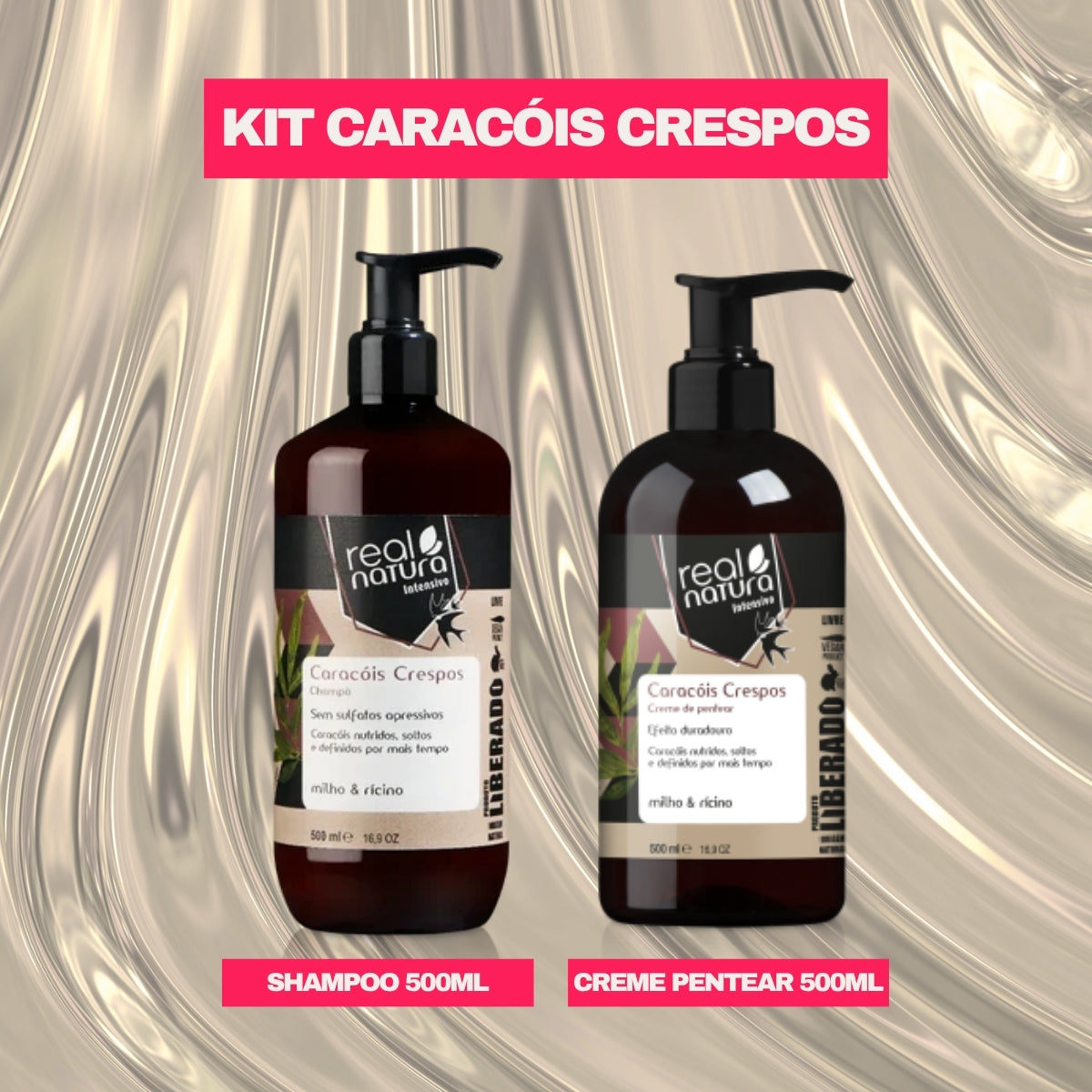 REAL NATURA - Kit Caracóis Crepos -  Shampoo 500ml + Creme de Pentear 500ml