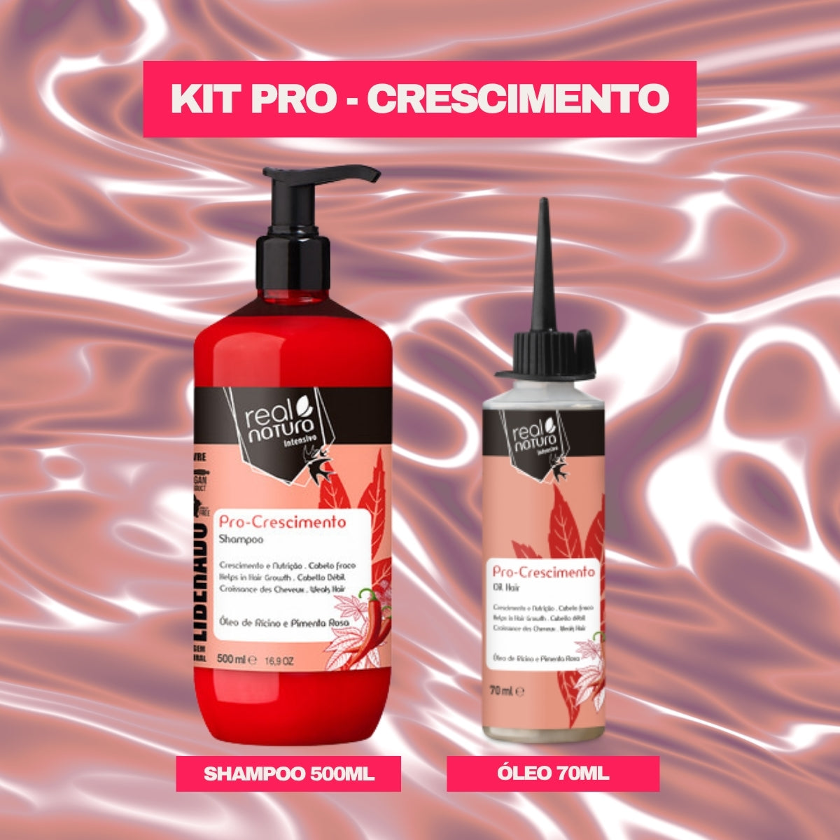 REAL NATURA - Kit Pro-Crescimento - Shampoo 500ml + Óleo 70ml