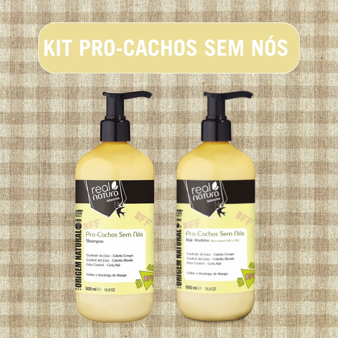 REAL NATURA - Kit Pro-cachos sem Nós - Shampoo 500ml + Modelador BFF 300ml