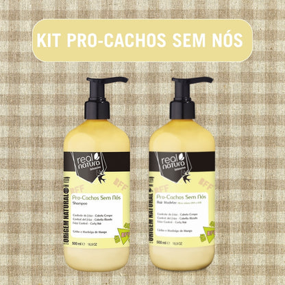 REAL NATURA - Kit Pro-cachos sem Nós - Shampoo 500ml + Modelador BFF 300ml